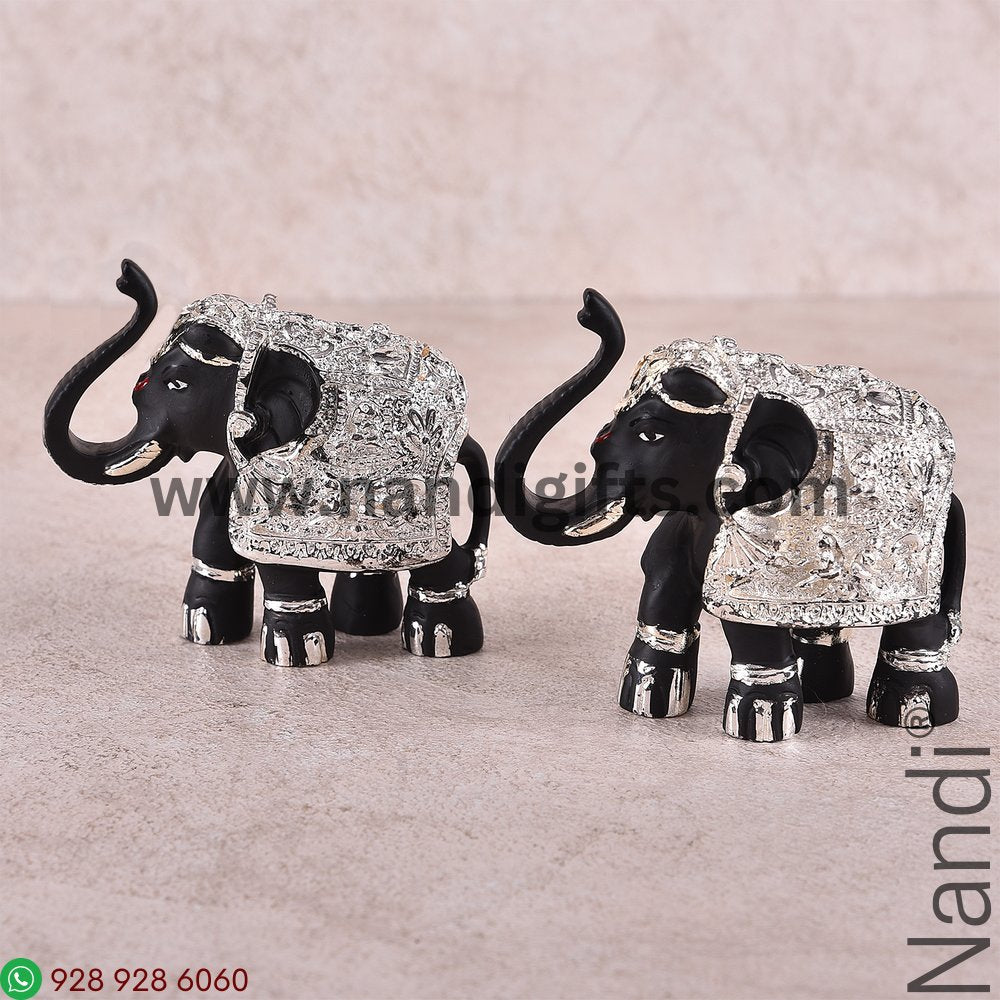Silver Plated Elephant Black Pair 3