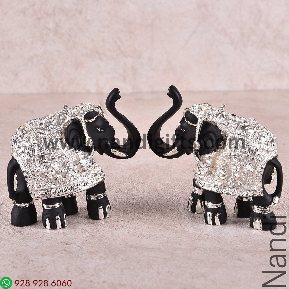 Silver Plated Elephant Black Pair 3