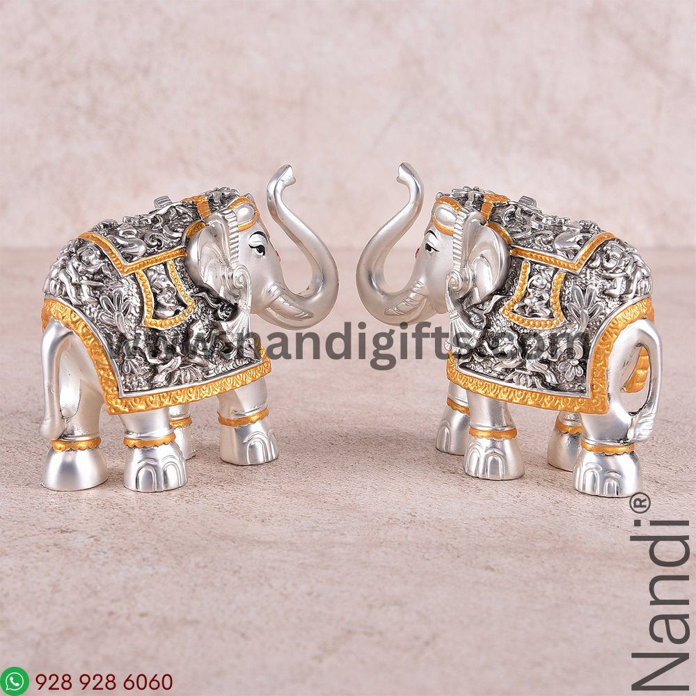 Silver Antiq Elephant Pair 3