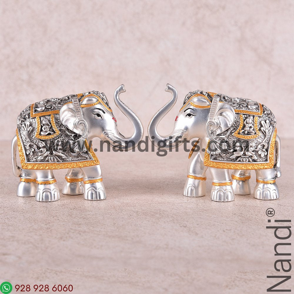 Silver Antiq Elephant Pair 3
