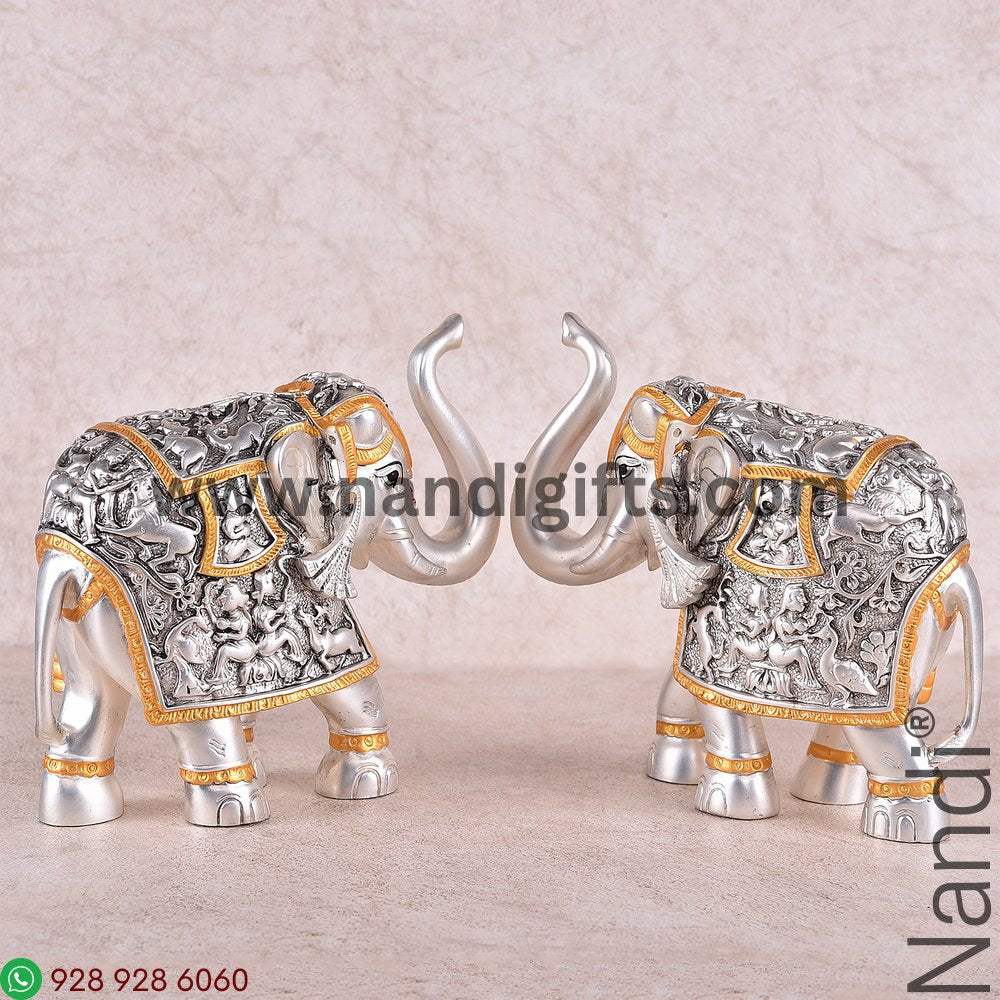 Silver Antiq Elephant Pair 6