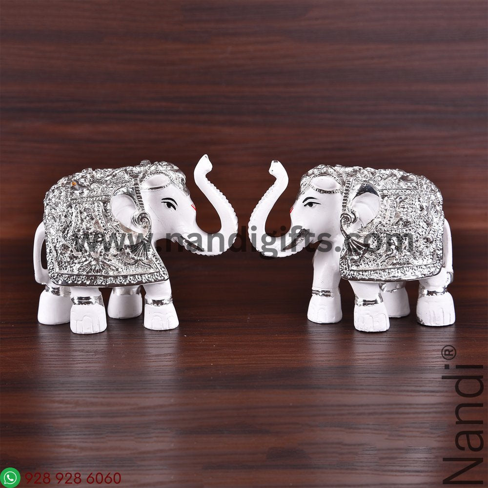 Silver Plated White Elephant Pair 3