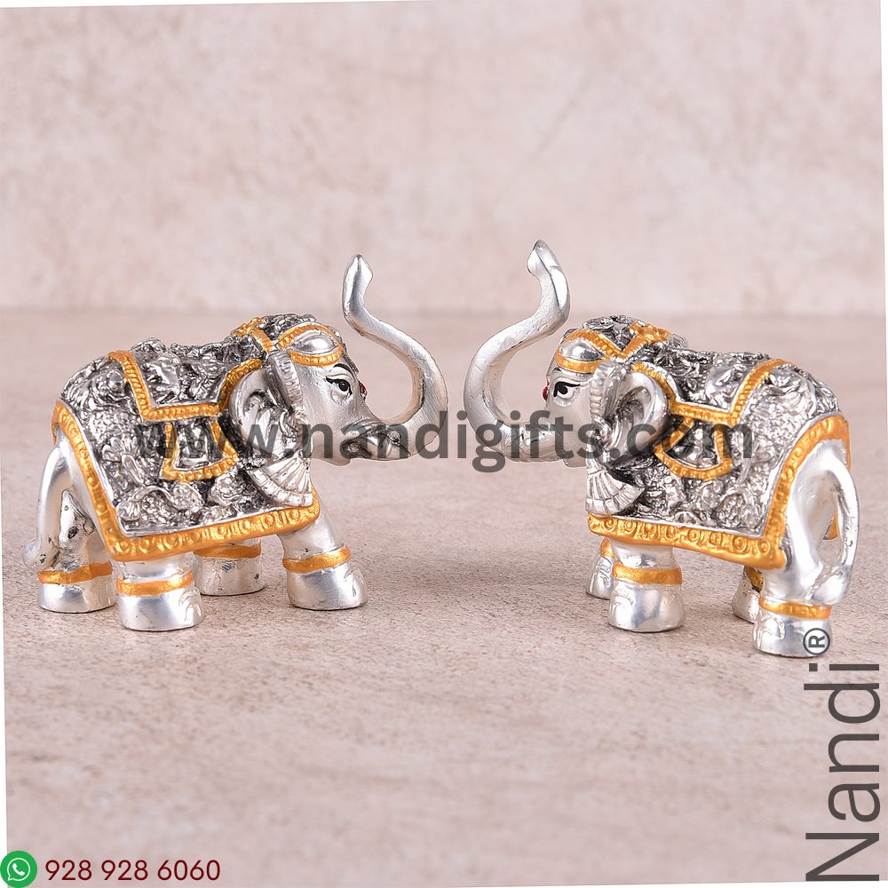 Silver Antiq Elephant Pair 2