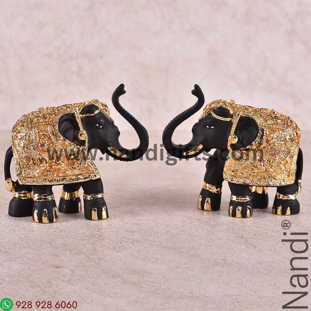 Gold Plated Polyresin Elephant Pair 2