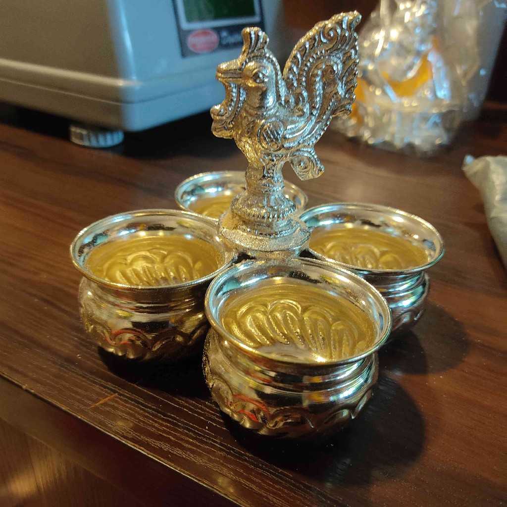 GS Peacock Kumkum Holder 4 Bowl Set Medium