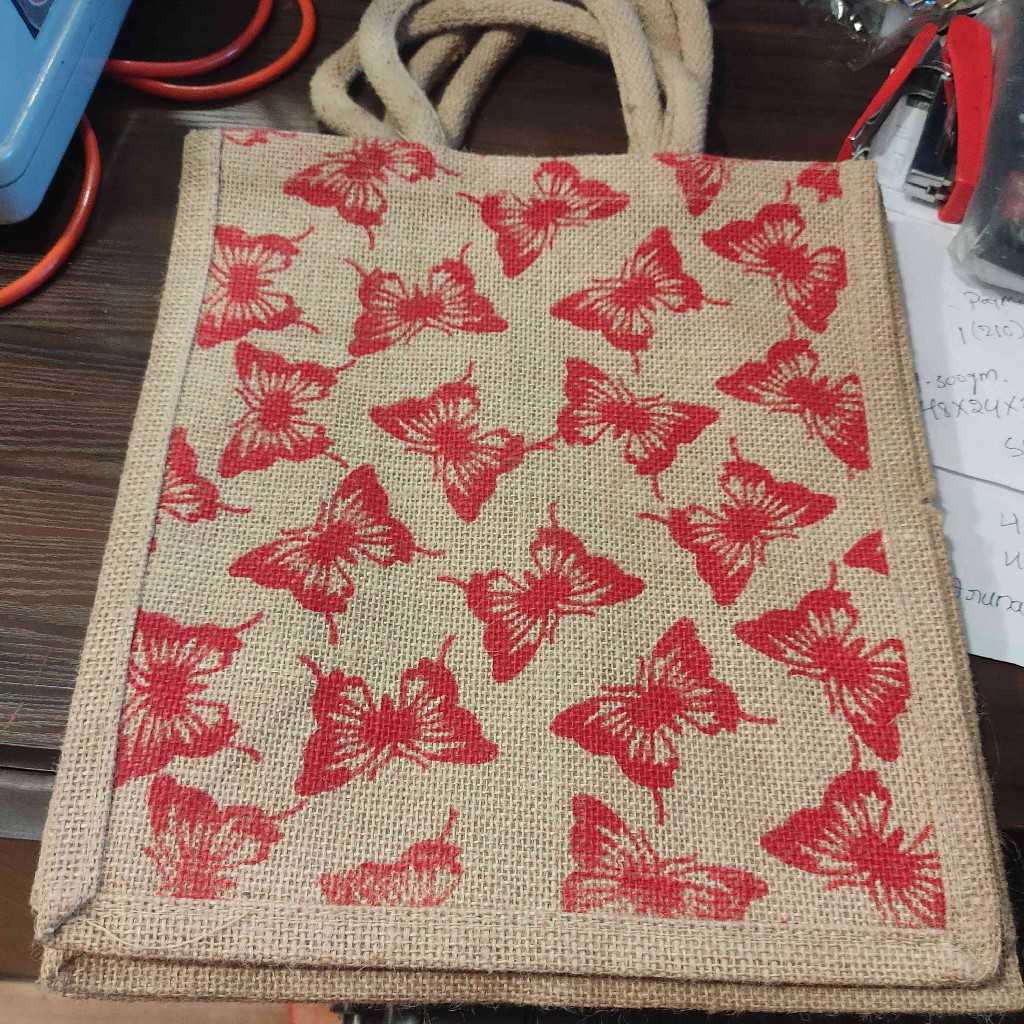 JUTE BAG BUTTERFLY DOTS 10X11