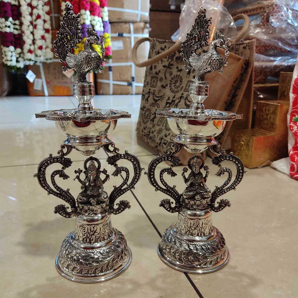 ANTIQ GS FINE CARVE PEACOCK DIYA (GANESH & LAKSHMI) 13 PAIR