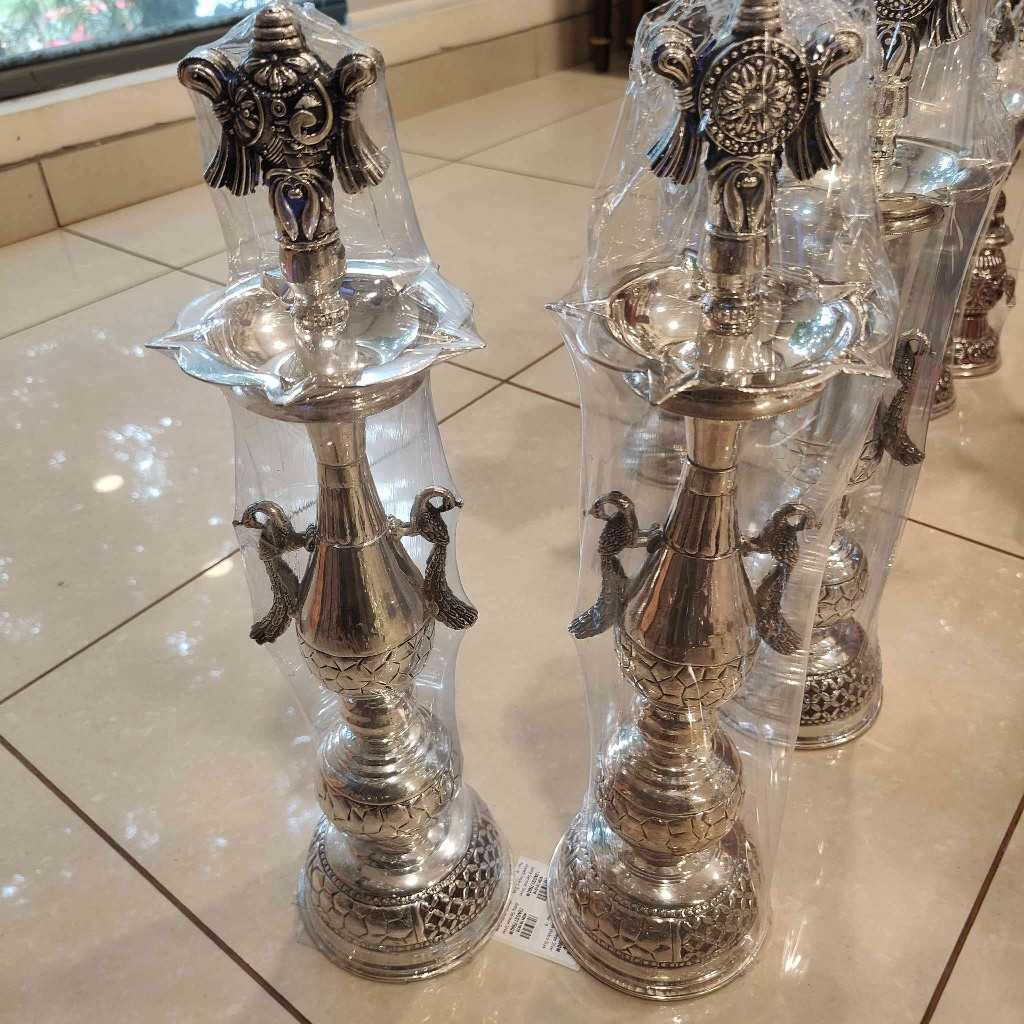 Antiq German Silver shankh chakra Diya Pair 18