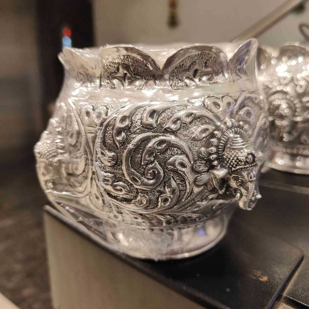 Antiq German Silver Ganesh Bowl Flower Cut