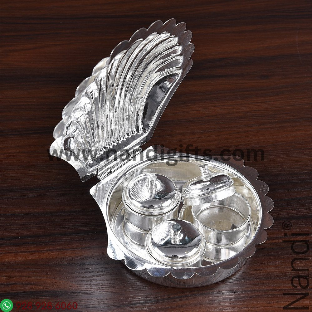 German Silver Shell Kumkum Box