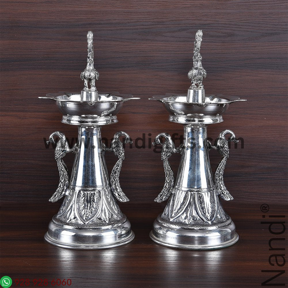 Antiq German Silver peacock Gagra Diya 9 pair