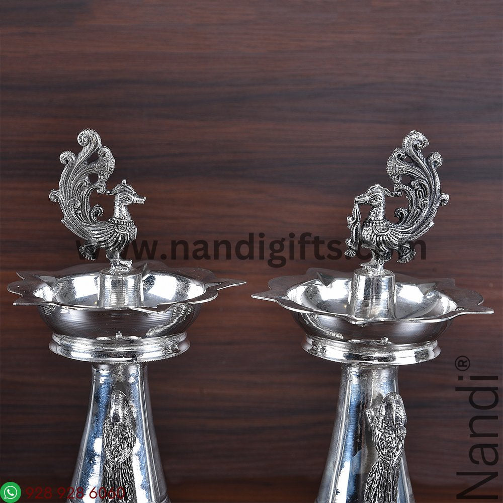 Antiq German Silver peacock Gagra Diya 9 pair