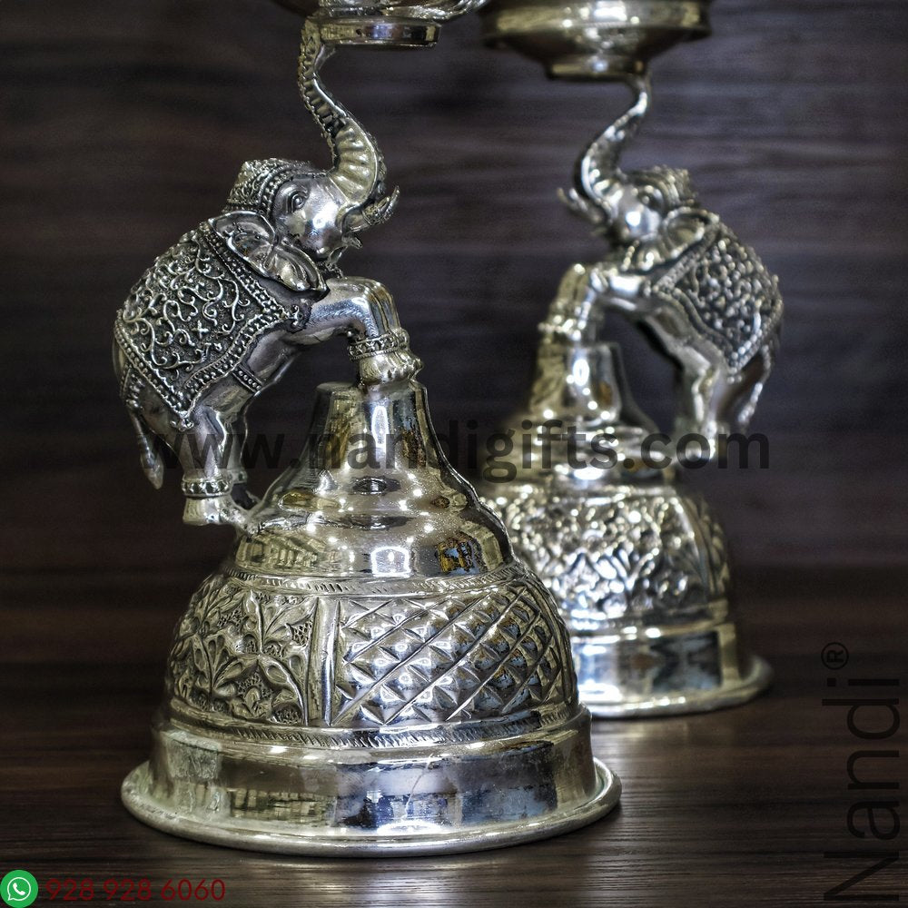 Antiq German Silver Elephant Peacock Diya 10 pair