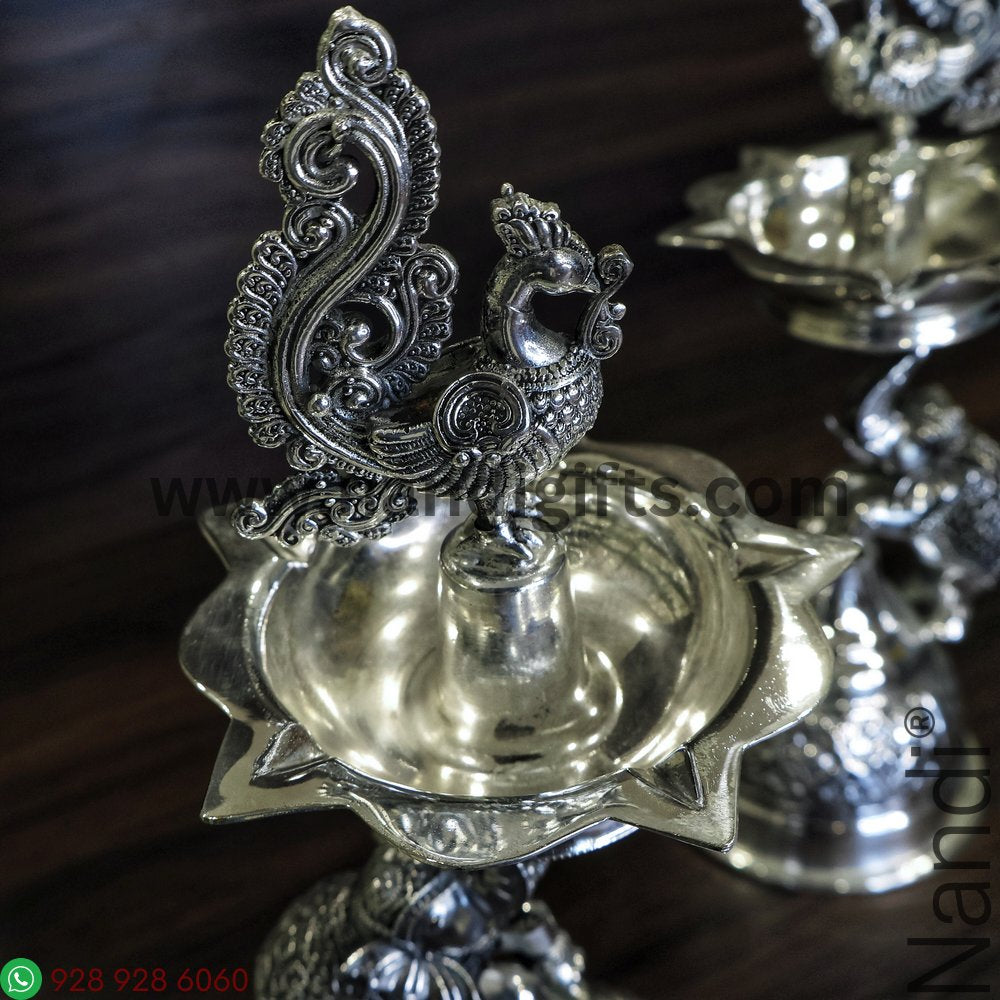 Antiq German Silver Elephant Peacock Diya 10 pair
