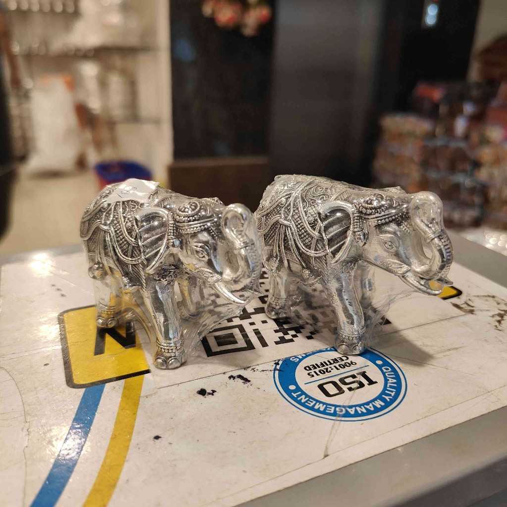 Antiq German Silver Elephants Pair Bell 2