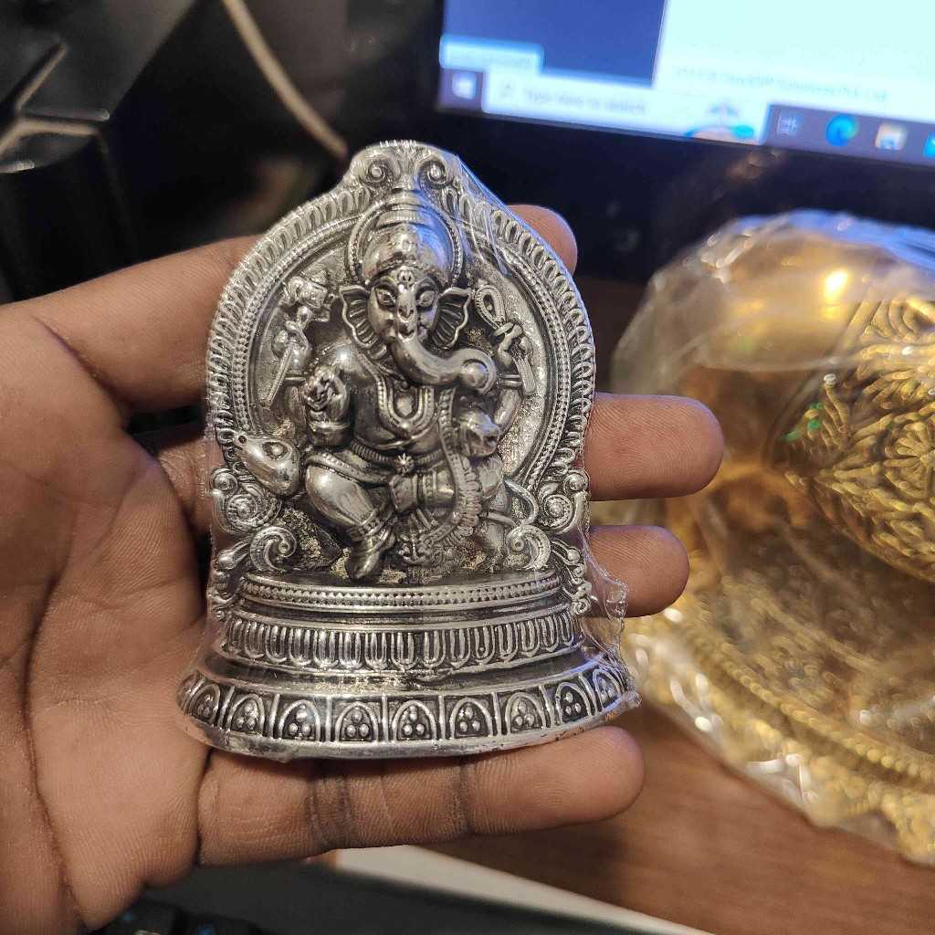Antiq German Silver Round Ganesh 3