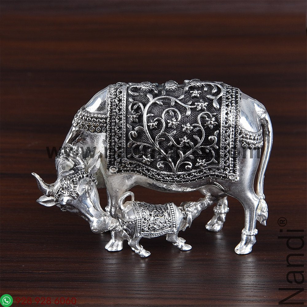 Antiq German Silver Cow And Calf 2.5