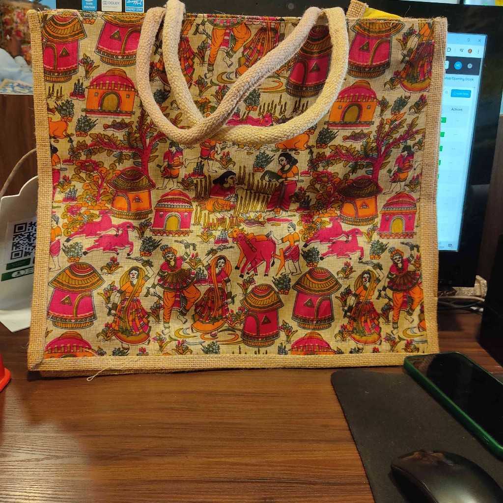 JUTE BAG KALAMKARI ASSORTED 15X18