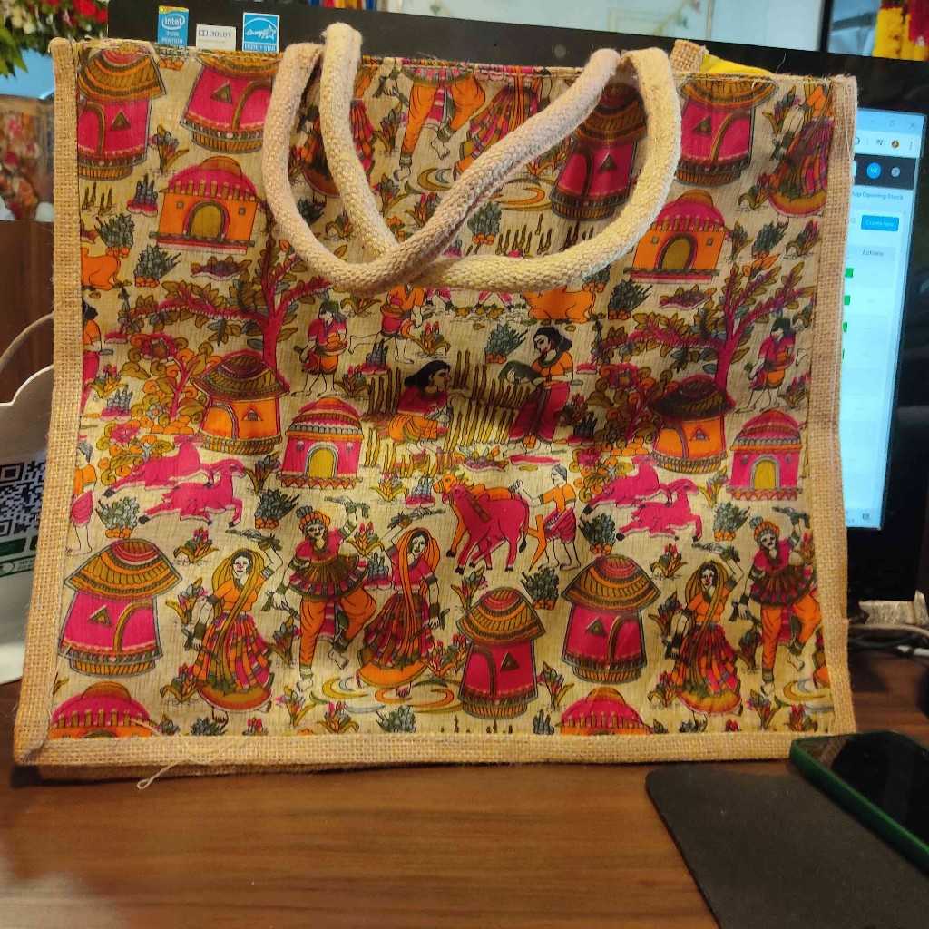 JUTE BAG KALAMKARI ASSORTED 15X18