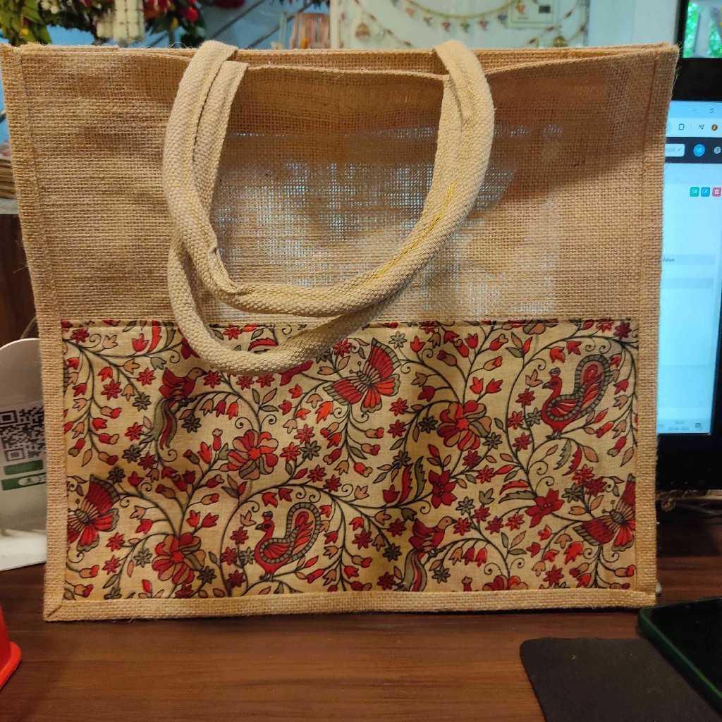 JUTE BAG KALAMKARI ASSORTED 16X18