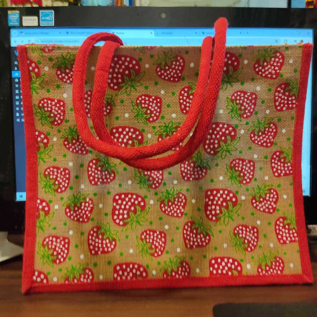 Jute Bag Strawberry 14X16