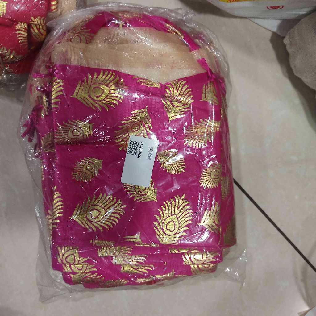 String Bag With Handle Assorted Feather Print 6X8