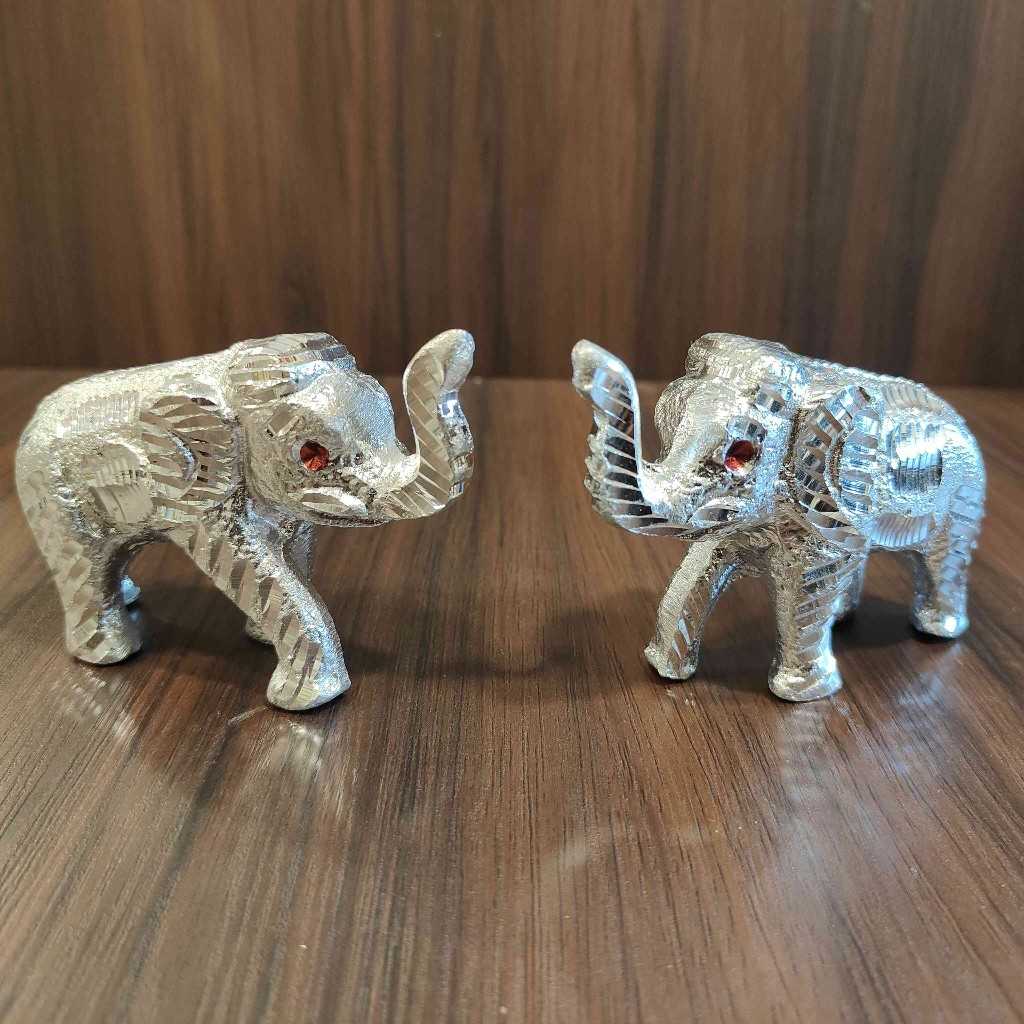 Whitemetal Elephant Pair Solid Small