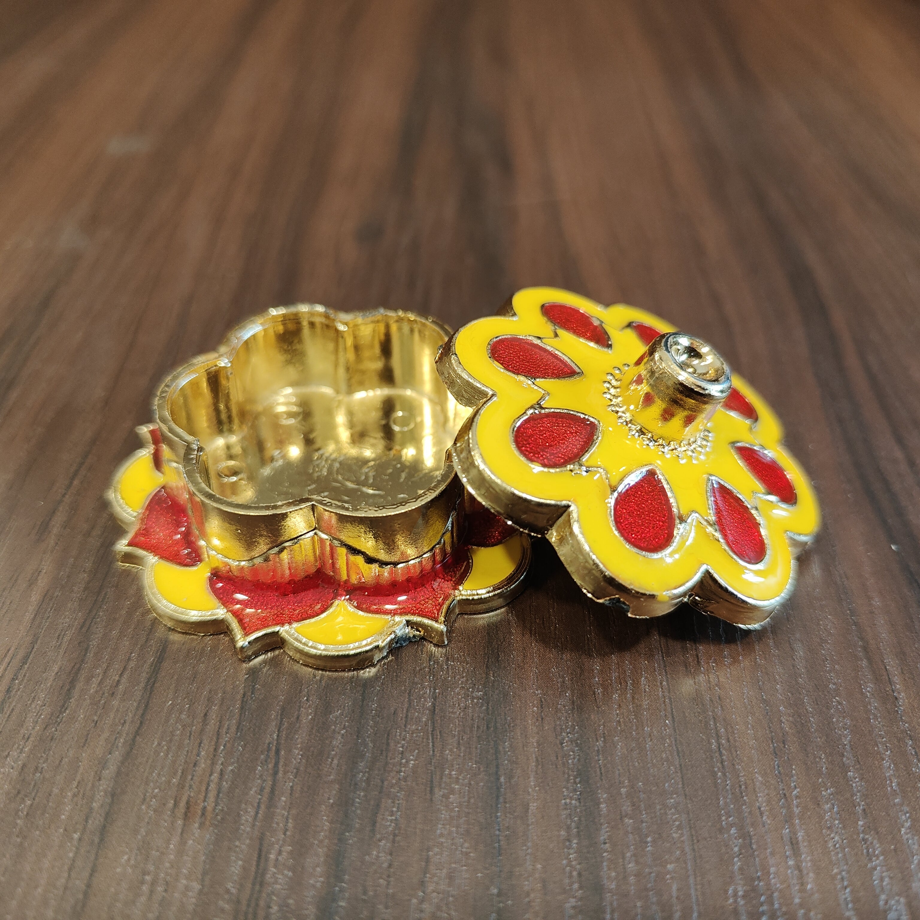 Mina Kumkum Box yellow red Floral Small