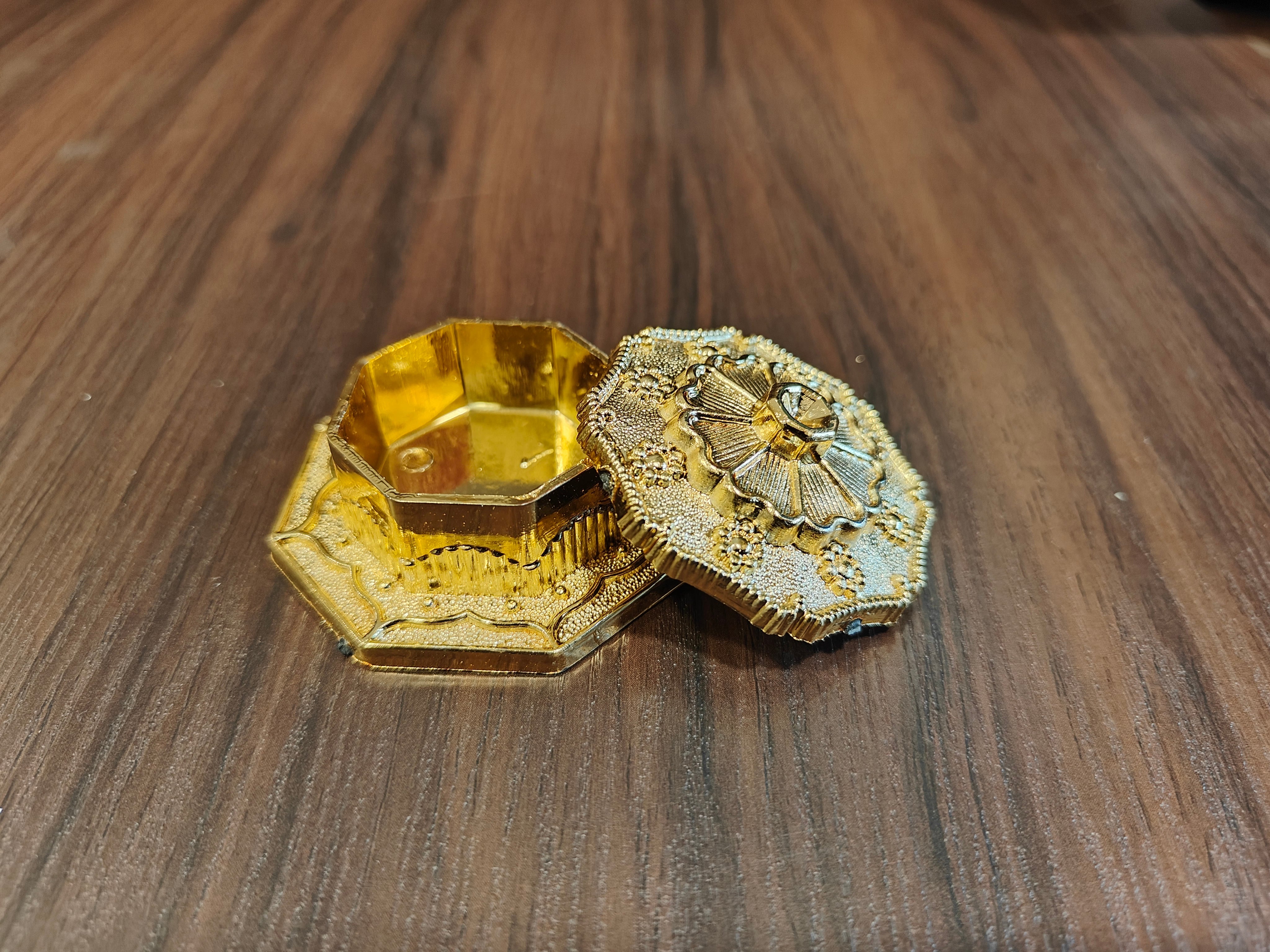 Hexagon Kumkum Box Gold Small