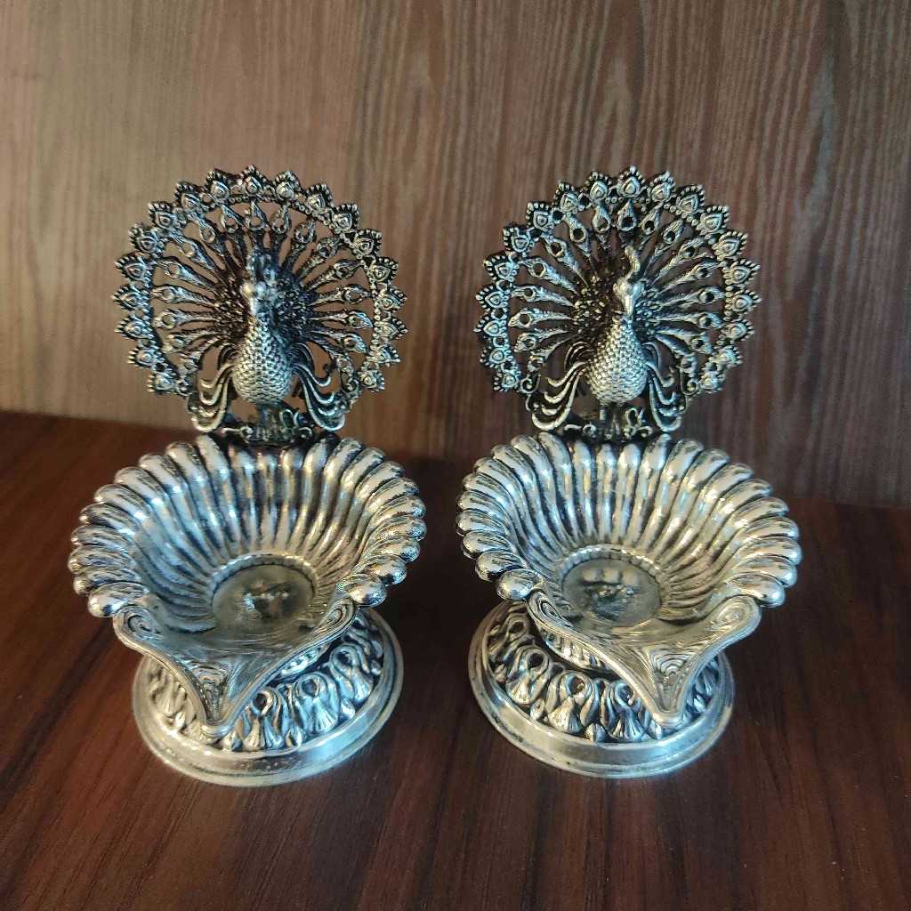 GS Antiq Peacock Diya New Pair