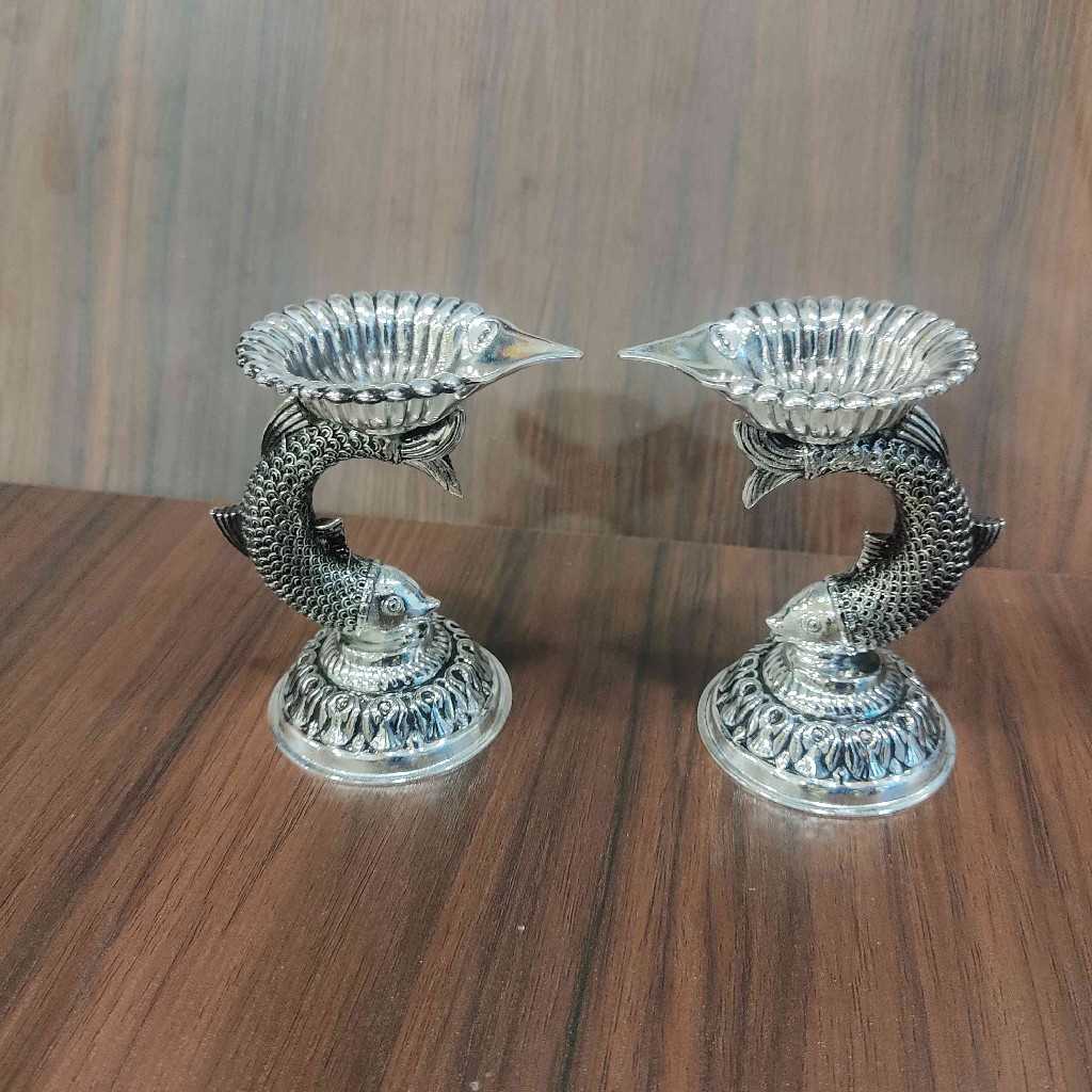 ANTIQUE GERMAN SILVER MATSYA DIYA SMALL PAIR 3.5