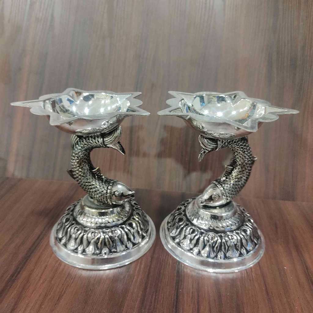 ANTIQUE GERMAN SILVER MATSYA DEEPAK PAIR SMALL