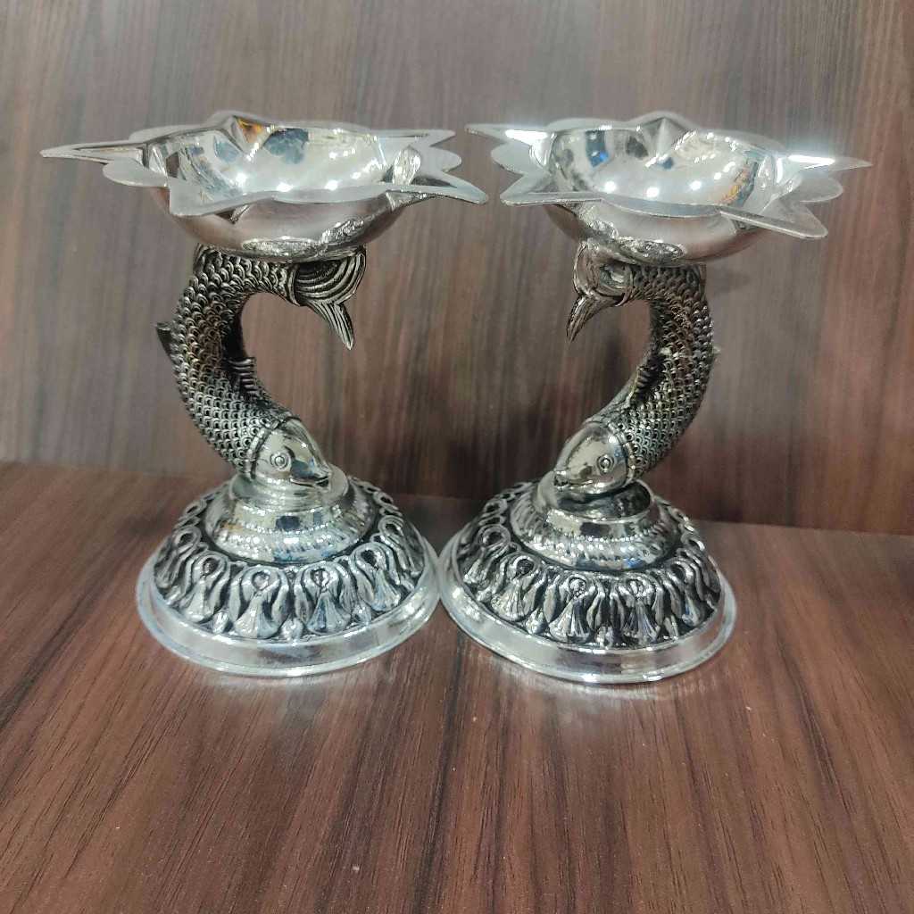 ANTIQUE GERMAN SILVER MATSYA DEEPAK PAIR