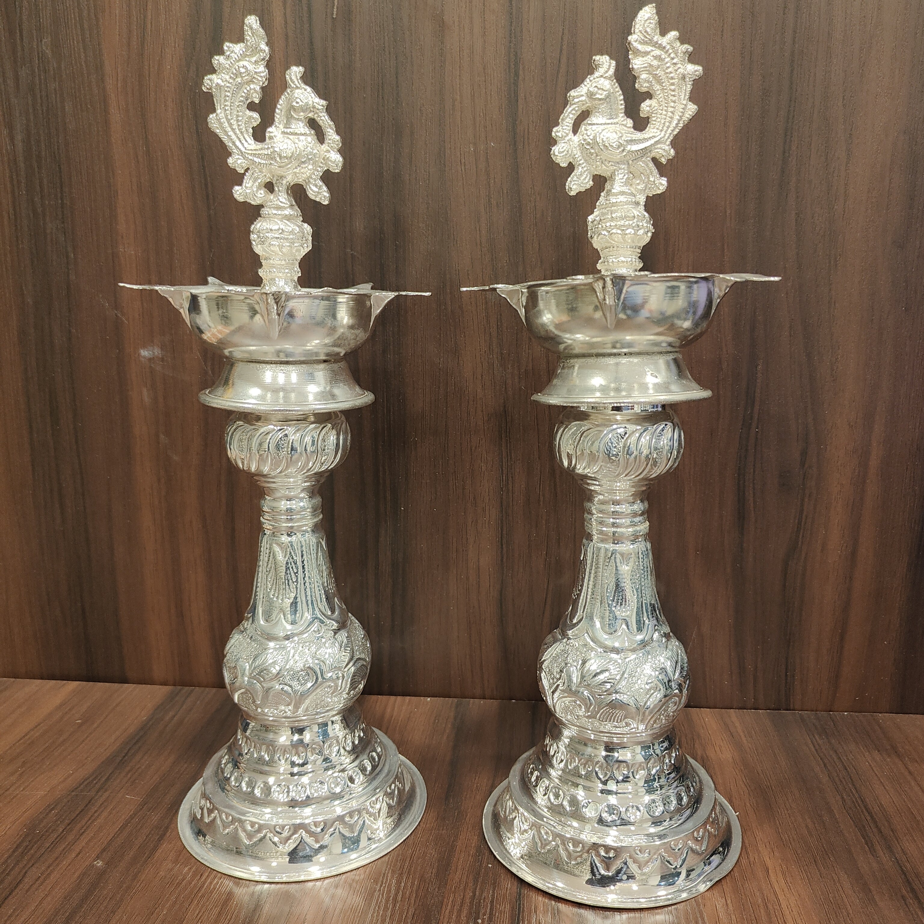 GS Peacock Single Piece diya 14 Inch Pair