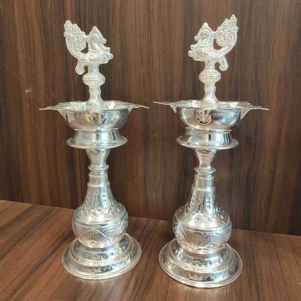 GERMAN SILVER PEACOCK DIYA PAIR DESIGN 11