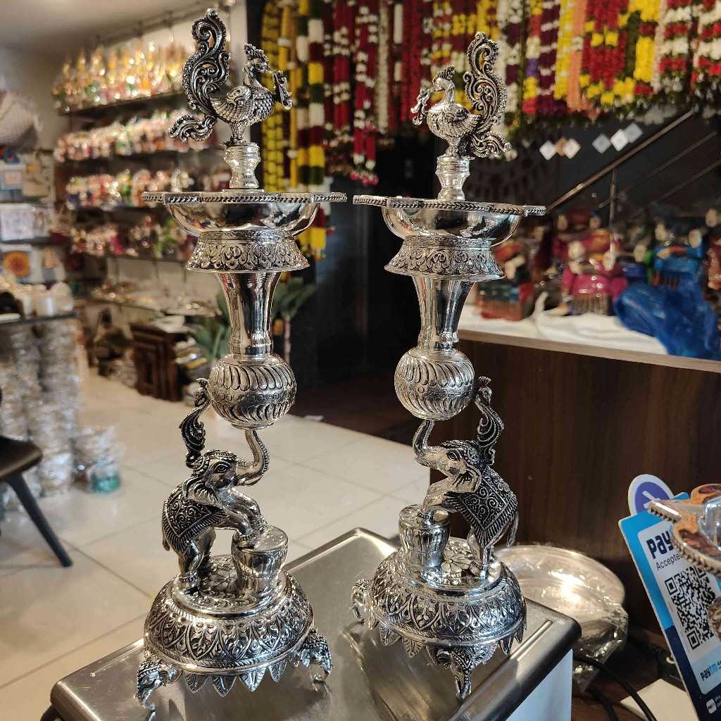 Antiq Elephant Diya Pair 14 Inch