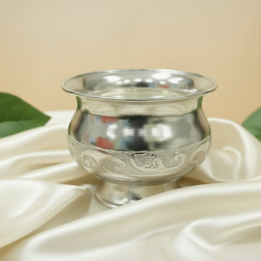 German Silver Matka Bowl With Stand 3.5 Inch