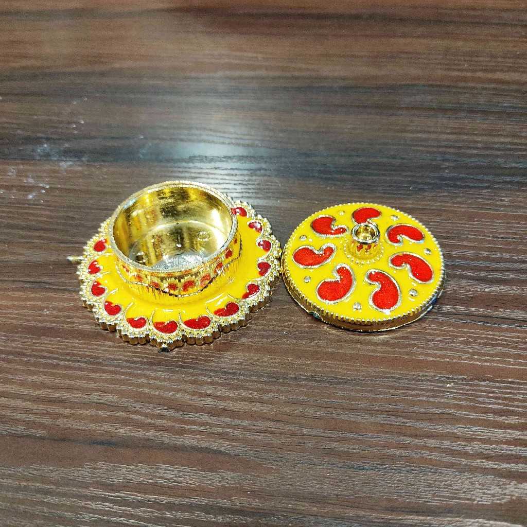 Mina Kumkum Box Yellow Red Shanku Small
