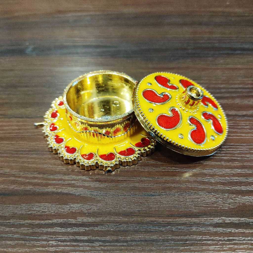 Mina Kumkum Box Yellow Red Shanku Small