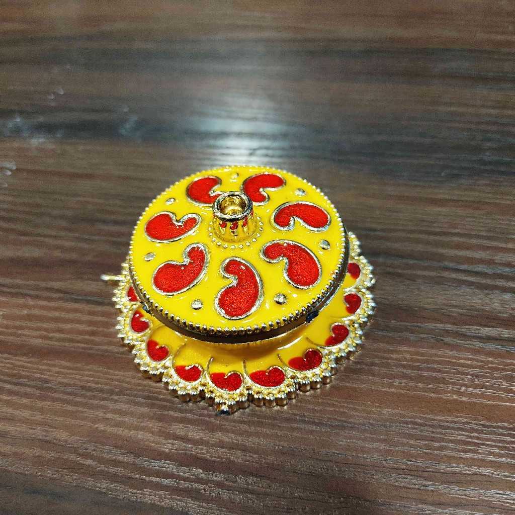 Mina Kumkum Box Yellow Red Shanku Small
