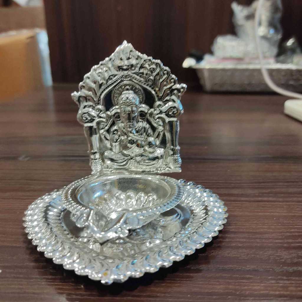 German Silver Mandir Ganesh Diya Small