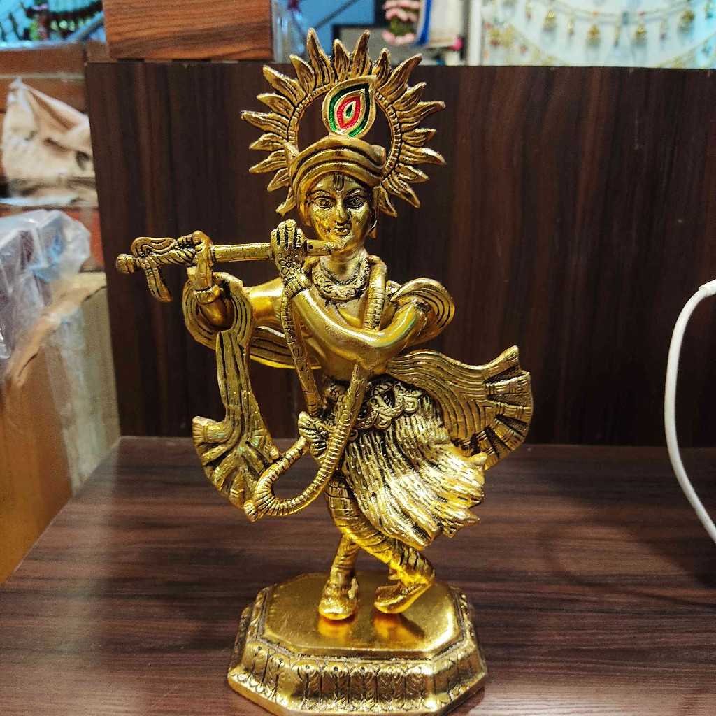 White Metal Flute Krishna Idol