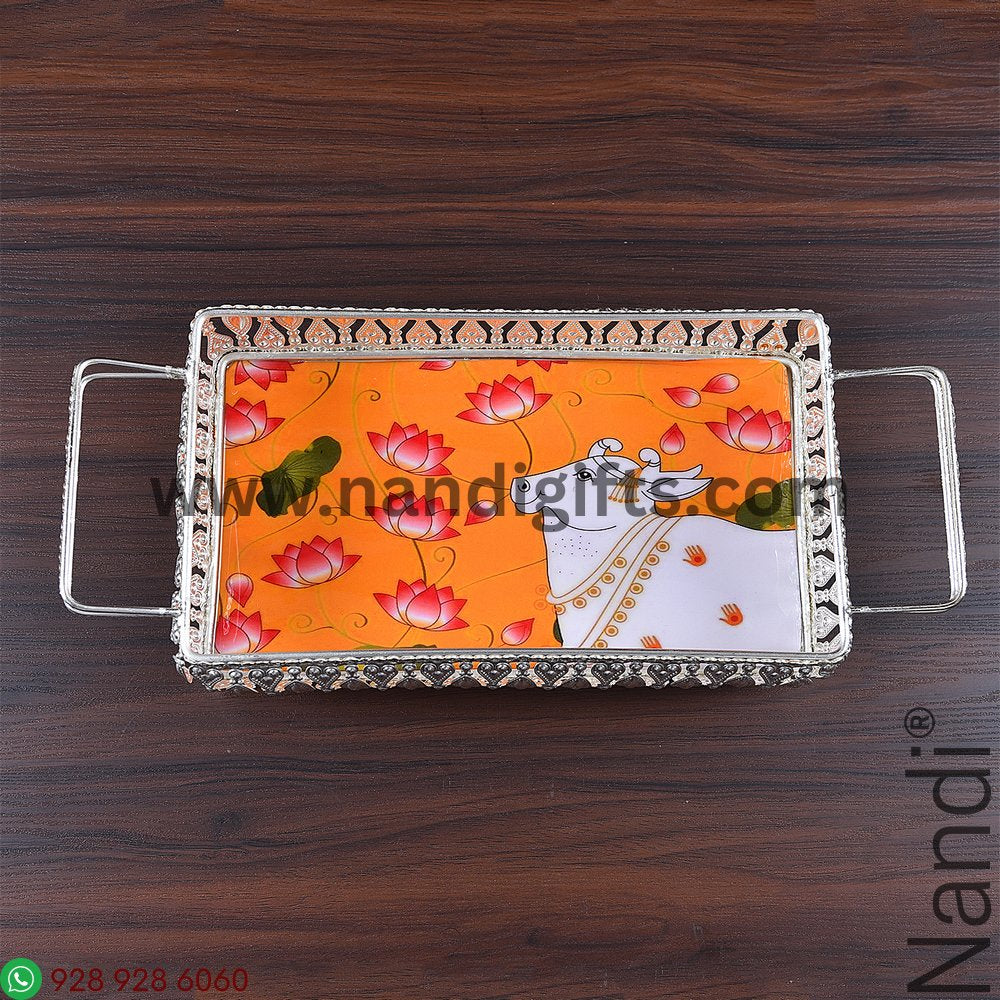 GS Pichwai Cow Tray Rectangular Assorted 9X5