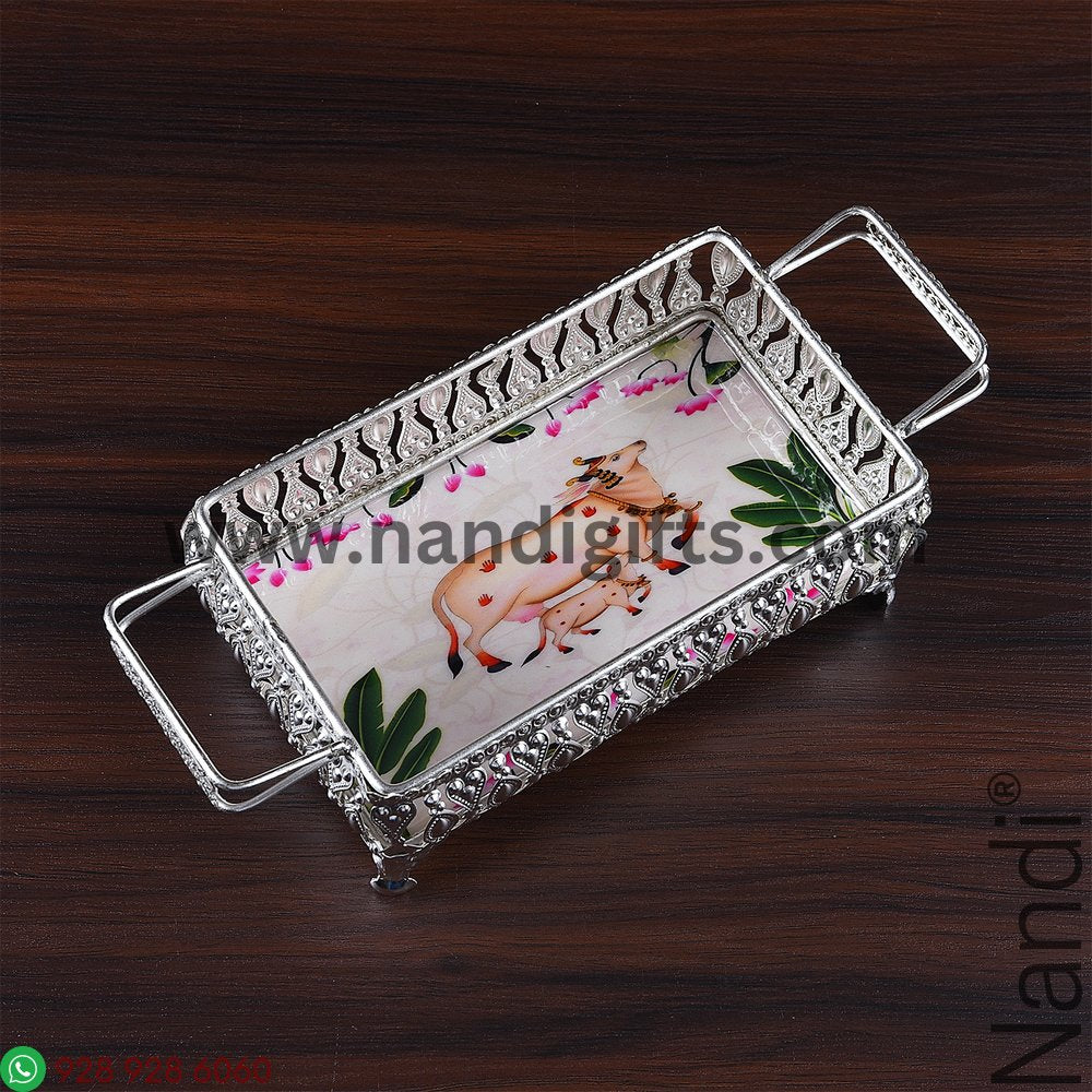 GS Pichwai Cow Tray Rectangular Assorted 7X4