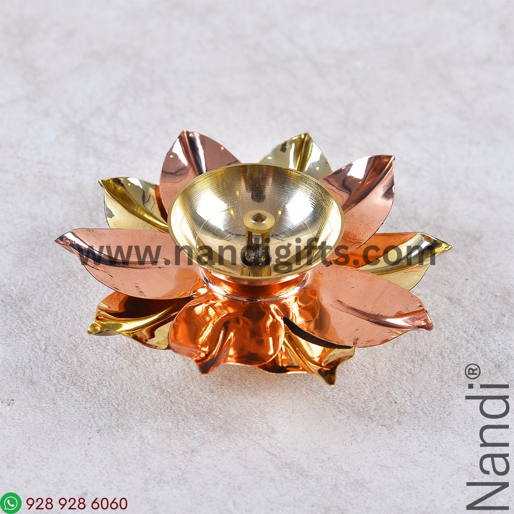 Brass Lotus Diya Gold And Copper Petals Medium