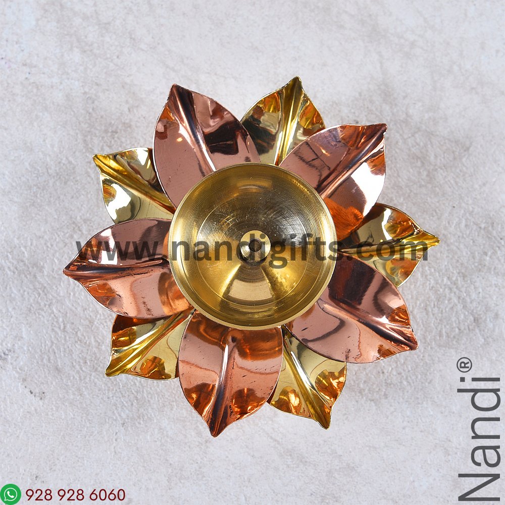Brass Lotus Diya Gold And Copper Petals Medium