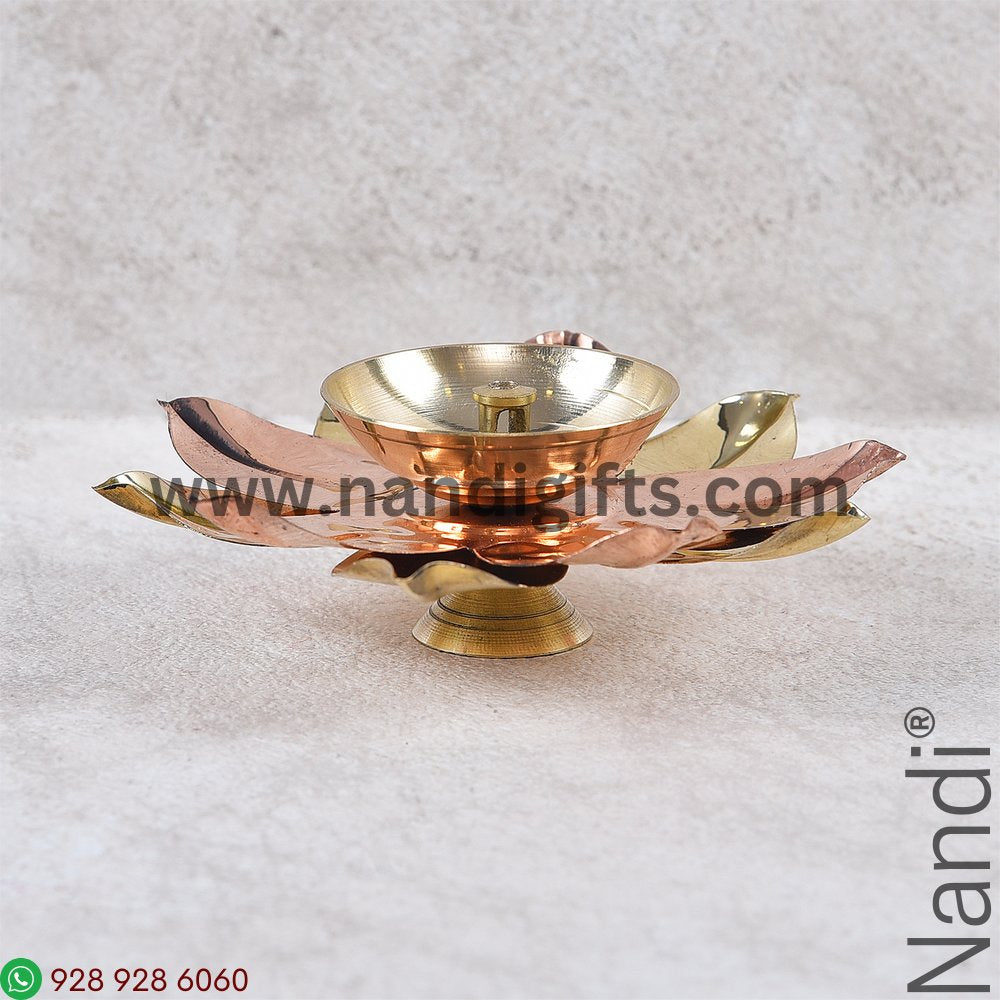 Brass Lotus Diya Gold And Copper Petals Medium