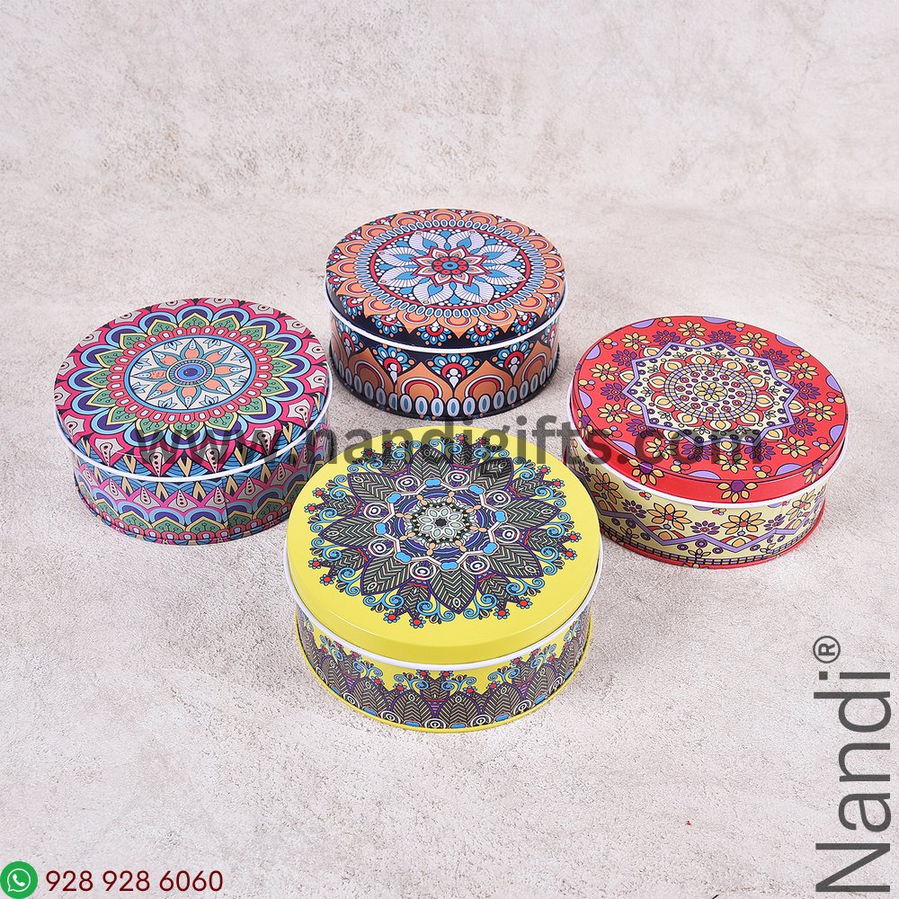 Decorative Tin Boxes Round Assorted 12 pc Pack