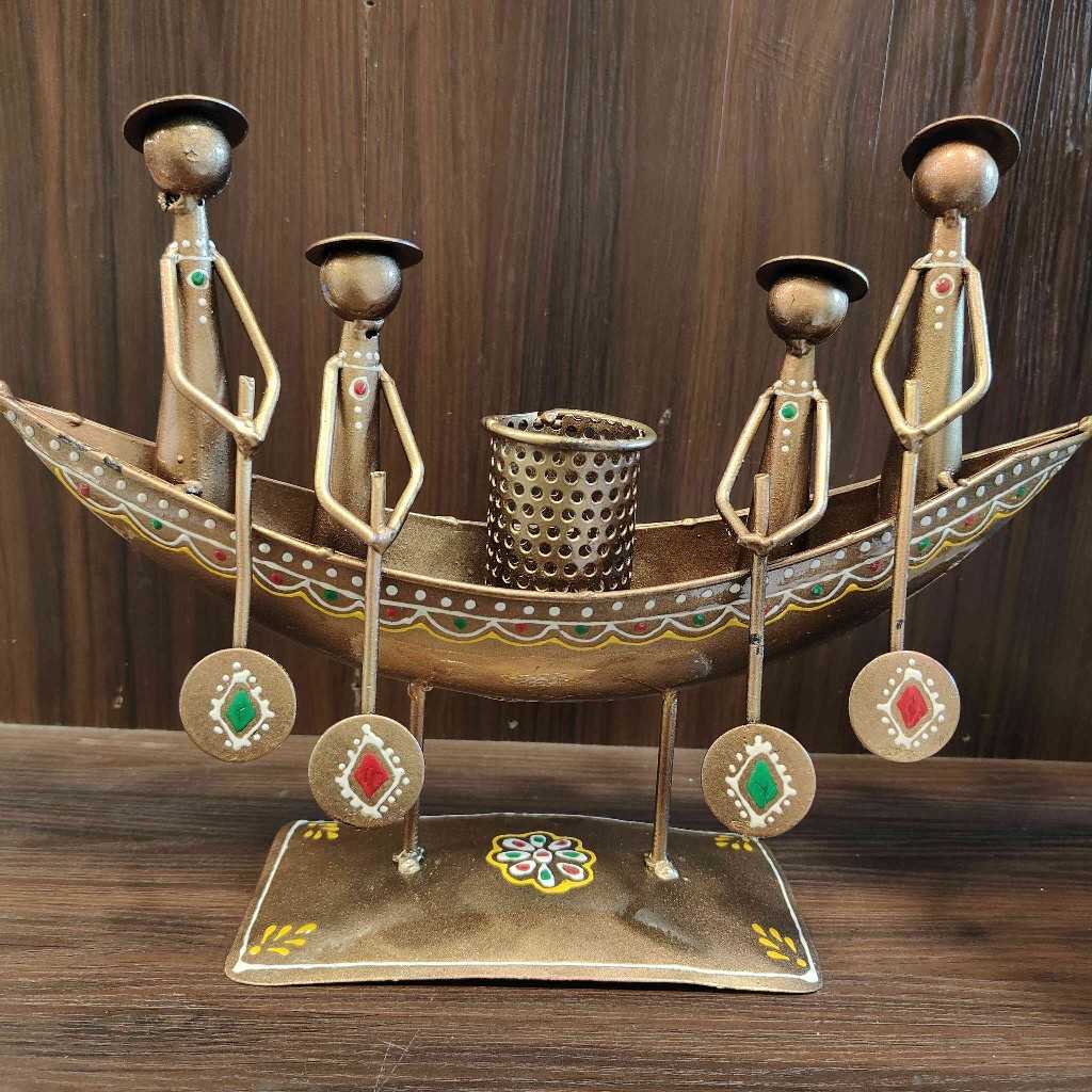 Metal Ship Pen Stand Lady Small Gold