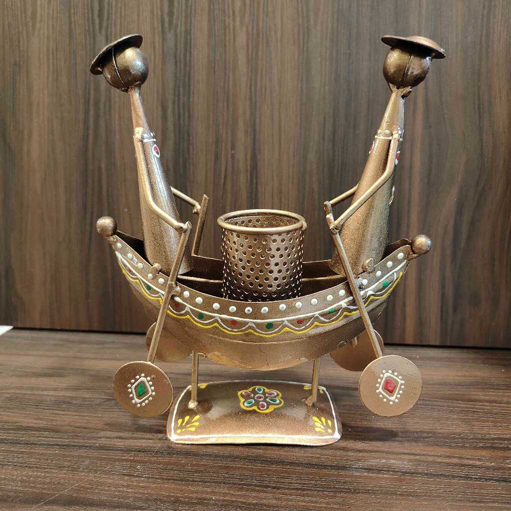 Metal Twin Lady Ship Pen Stand Mini copper